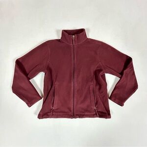 Lands End Maroon Fleece Full Zip Jacket Women’s XS 4-6 Cinch Waist Zip Pocket